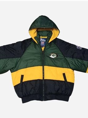Pro Player Green Gold Black Colorblock Hooded Puffer Jacket